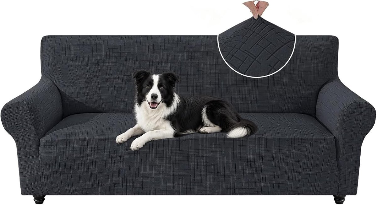 Stretch bankovertrek met armleuningen, wasbaar en krasbestendig, perfect voor honden en huisdieren (donkergrijs, 3-zits)