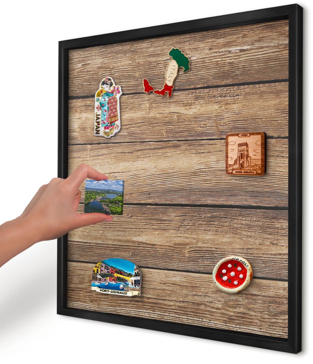 Artprintcave Bruin Magneetbord mit Zwart Frame - 50x50 cm - Houtstructuur Magnetische Organizer - Rustiek Magneetbord Voor Keuken - Texturen