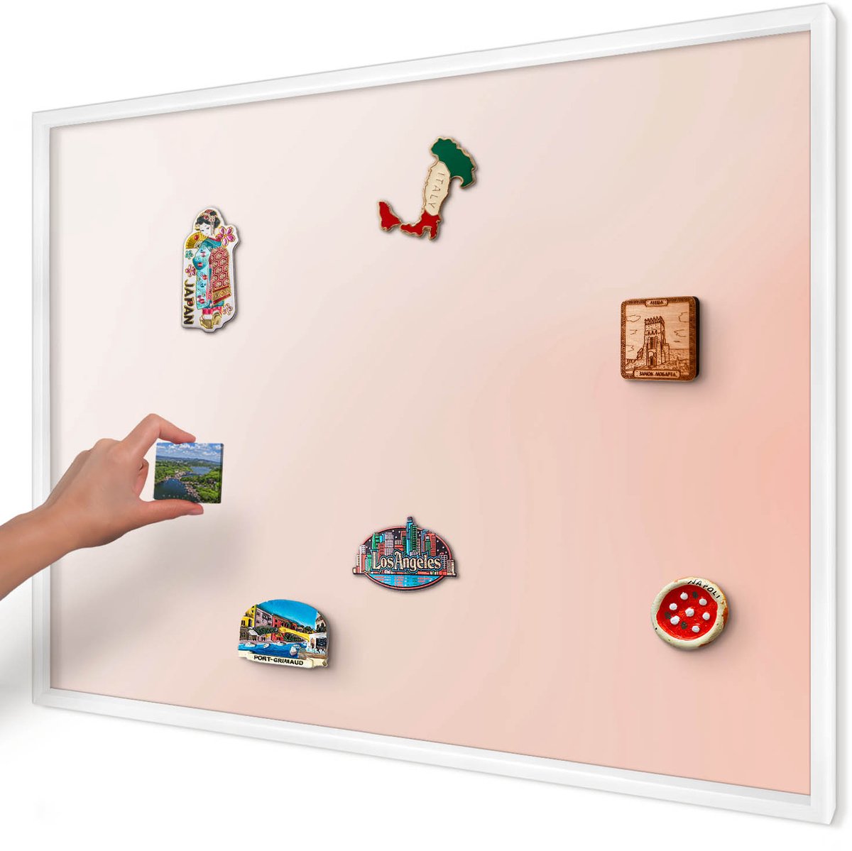 Artprintcave Beige Magneetbord mit Witte Lijst - 100x70 cm - Pastel Charm Magneetbord Voor Foto's - Minimalist Wandbord Magnetisch - Achtergronden En Patronen