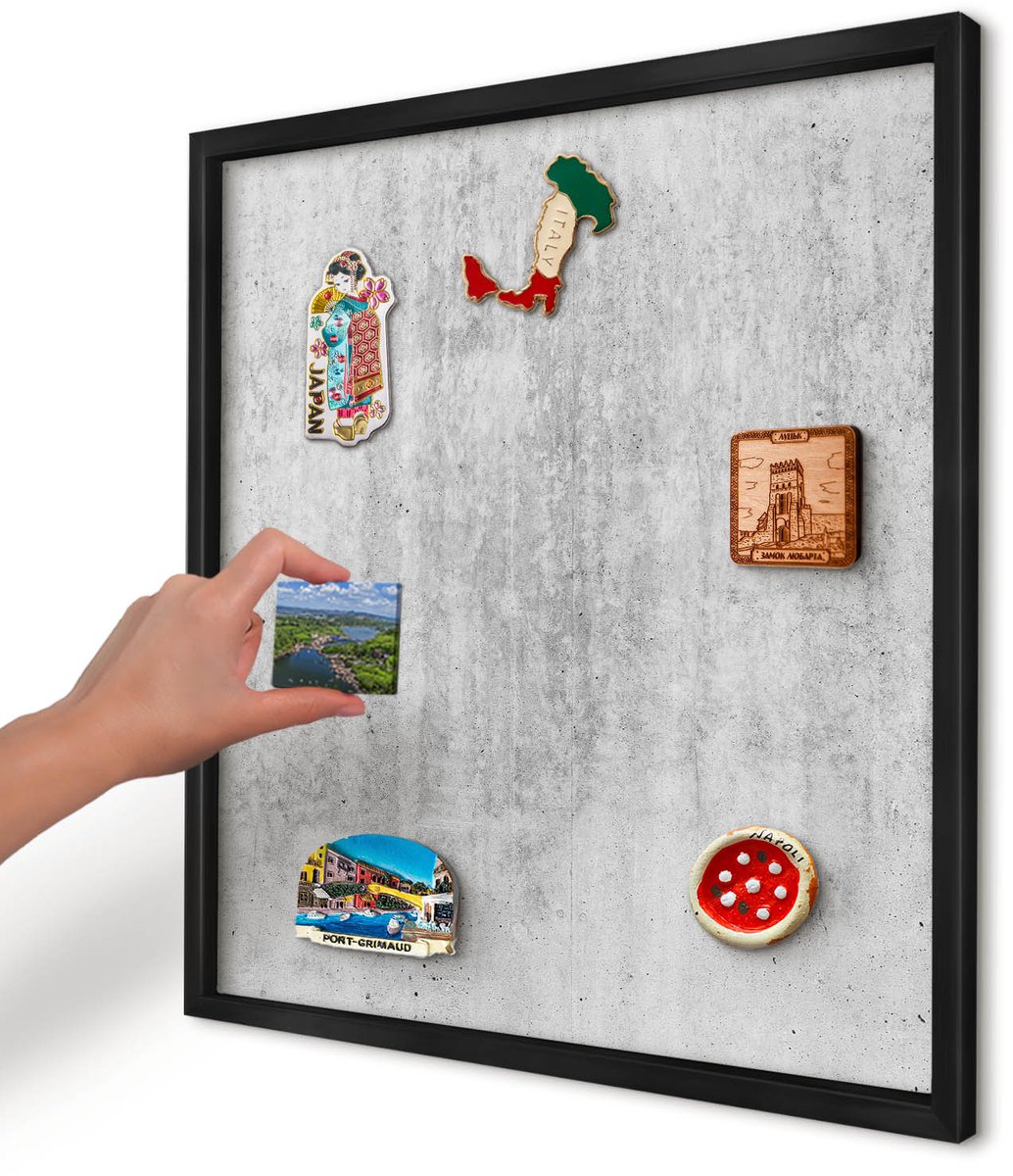 Artprintcave Grijs Magneetbord mit Zwart Frame - 50x50 cm - Grijze Textuur Magneetbord Voor Keuken - Industrieel/Loft Magnetische Organizer - Texturen