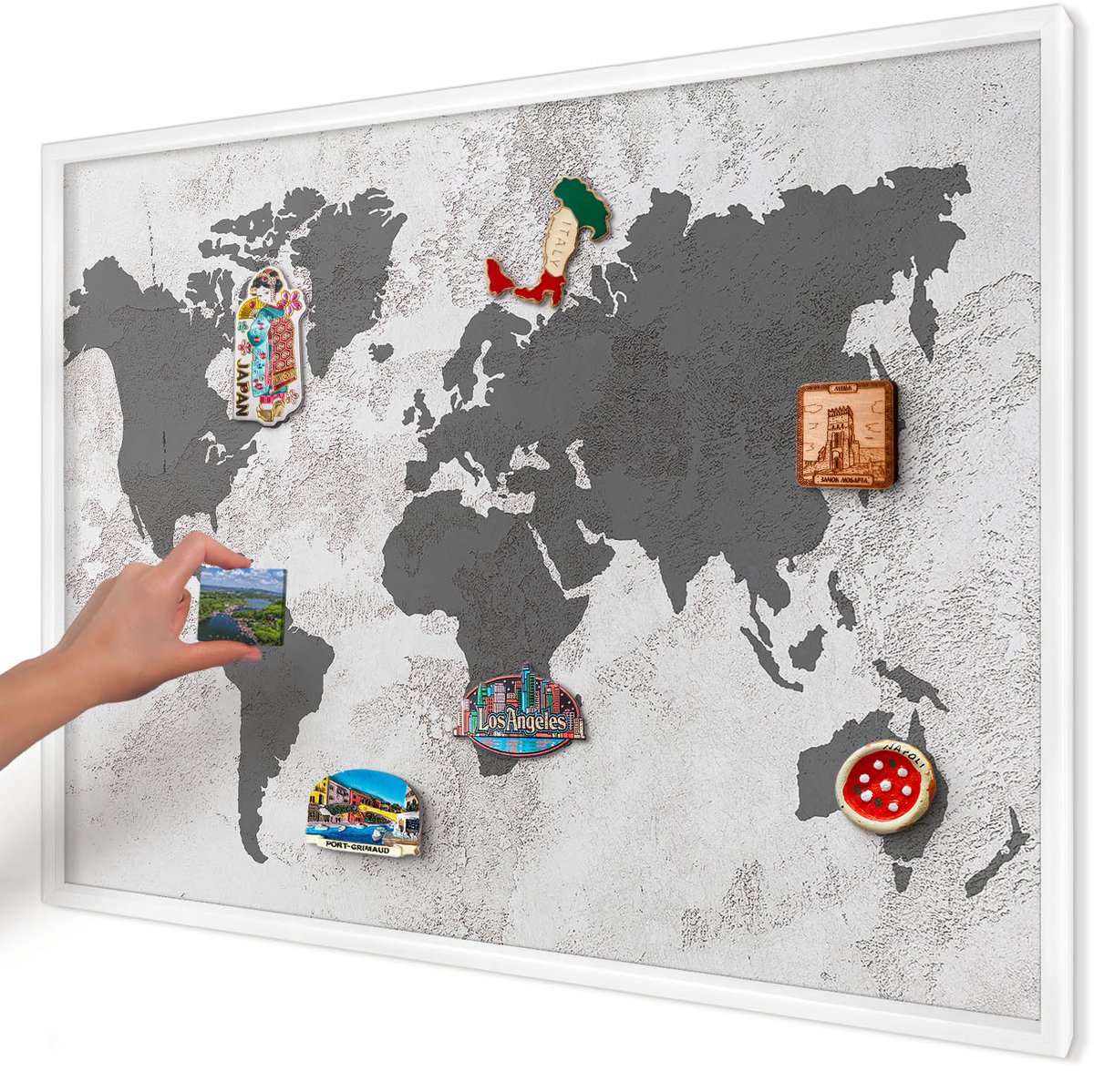 Artprintcave Wit Magneetbord mit Witte Lijst - 100x70 cm - Wereldkaart Magnetische Organizer - Minimalist Memobord Keuken - Kaarten