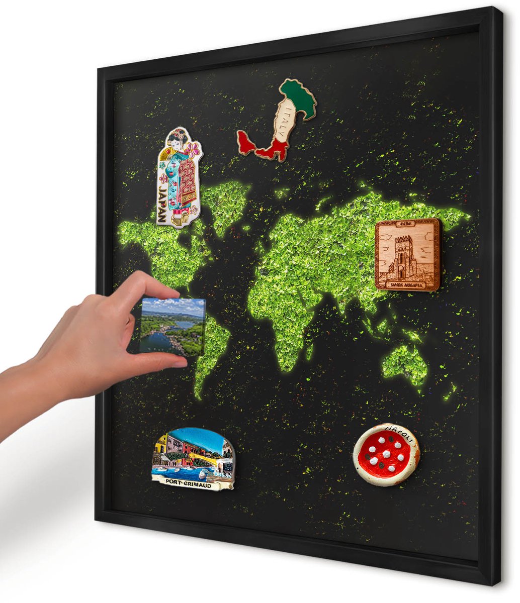 Artprintcave Groente Magneetbord mit Zwart Frame - 50x50 cm - Groene Kaart Notitiebord - Abstract Magneetbord Voor Keuken - Natuur