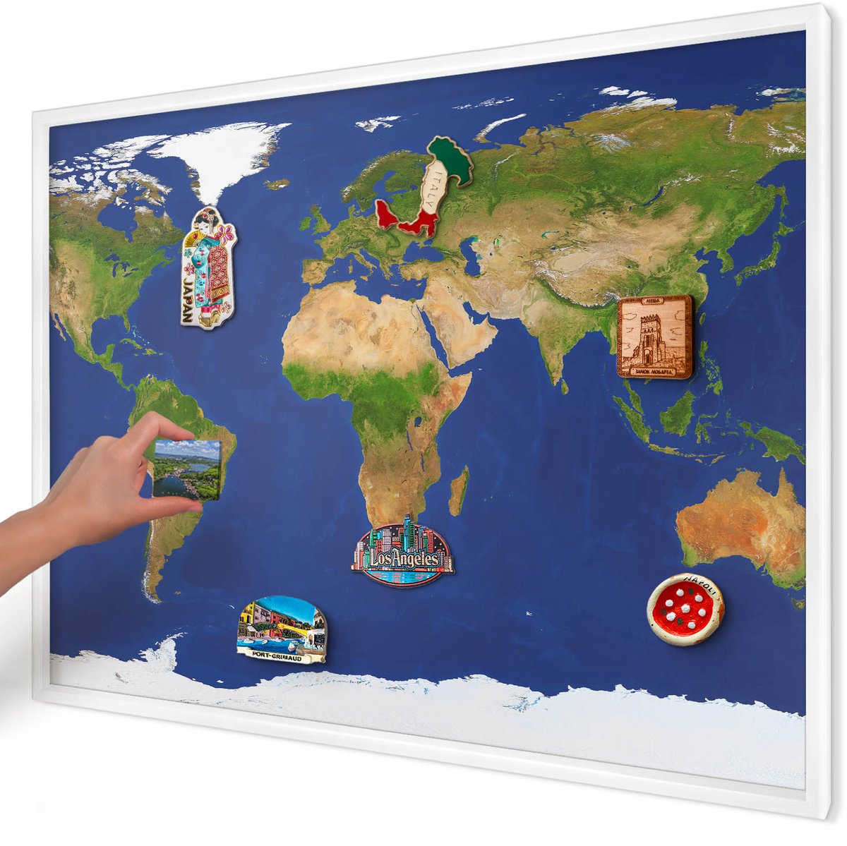 Artprintcave Marine Magneetbord mit Witte Lijst - 100x70 cm - De Wereld In Kaart Brengen Magneet Bord mit Frame - Modern Magneetbord Voor Foto's - Kaarten