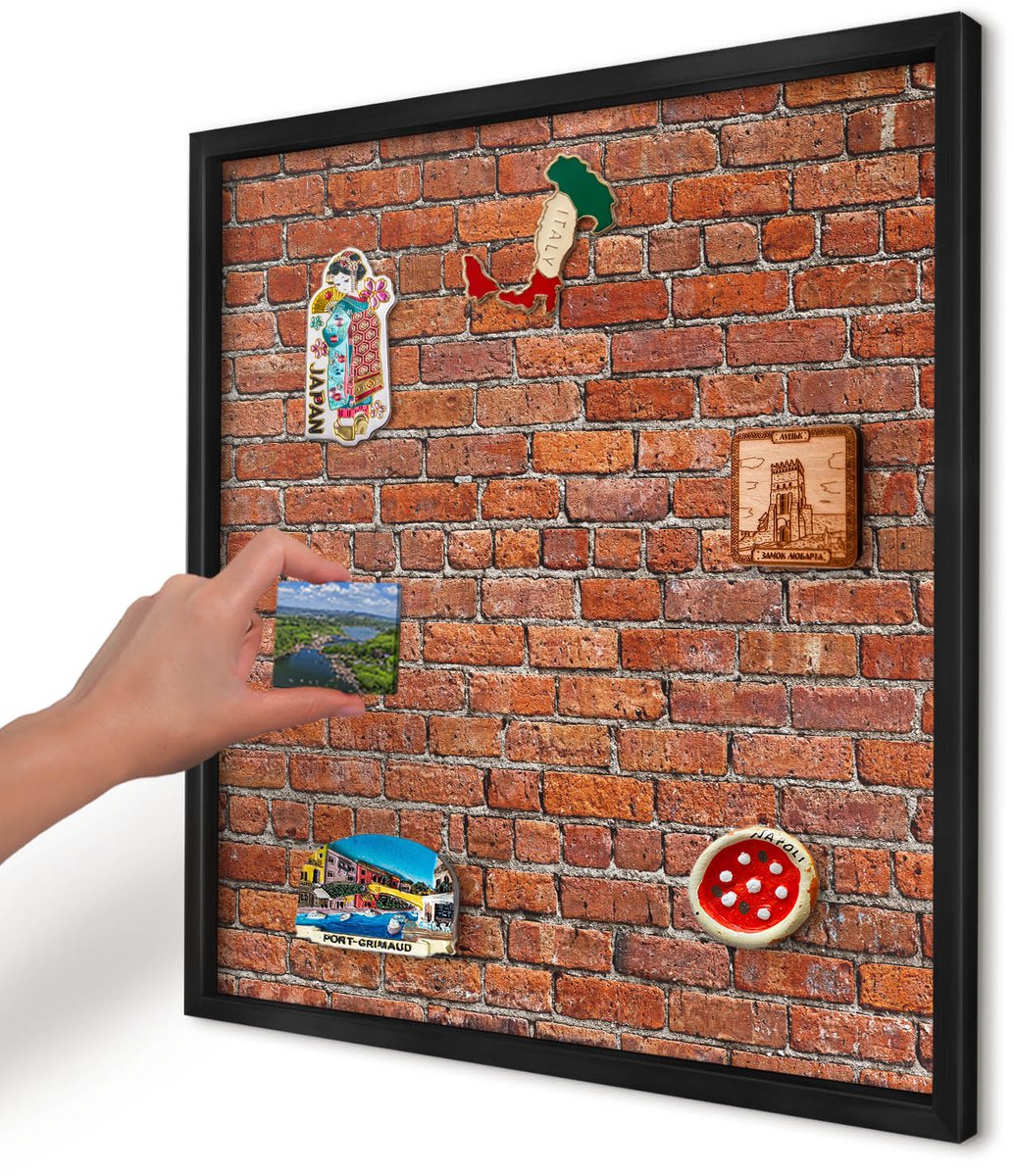 Artprintcave Bruin Magneetbord mit Zwart Frame - 50x50 cm - Baksteenmotief Bord Voor Magneten - Industrieel/Loft Magnetisch Bord Voor Magneten - Texturen