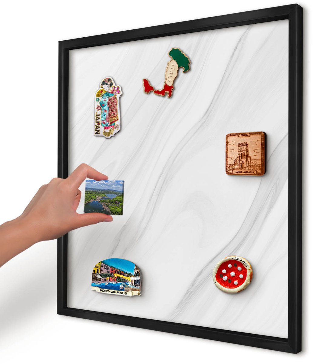 Artprintcave Wit Magneetbord mit Zwart Frame - 50x50 cm - Subtiel Marmer Magneetbord Voor Foto's - Minimalist Notitiebord - Texturen
