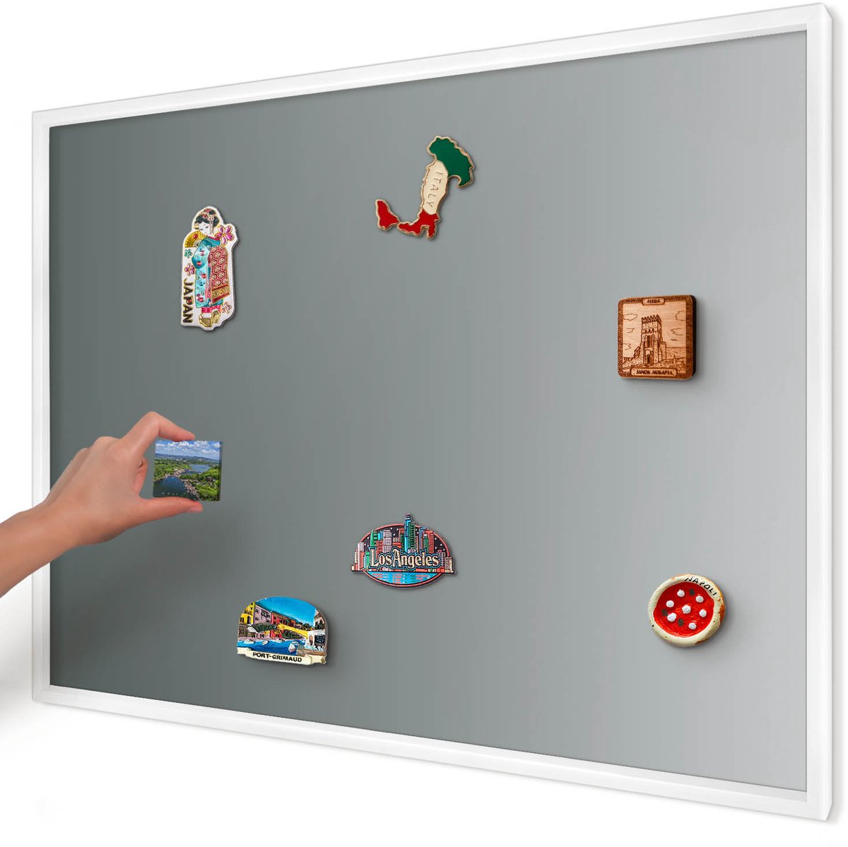 Artprintcave Grijs Magneetbord mit Witte Lijst - 100x70 cm - Blauwe Gradiënt Memobord Keuken - Minimalist Magnetische Organizer - Achtergronden En Patronen