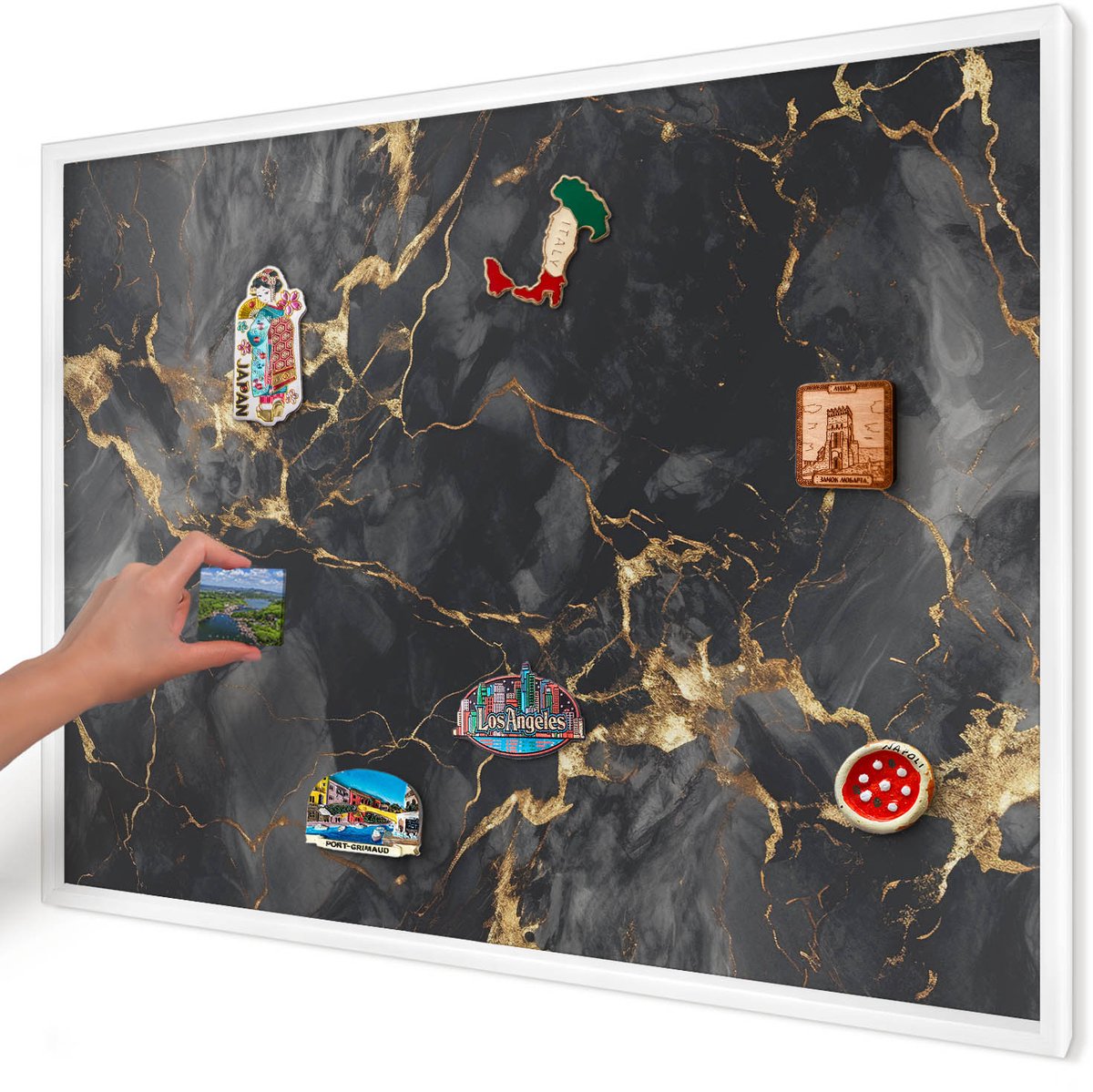 Artprintcave Zwart Magneetbord mit Witte Lijst - 100x70 cm - Fijne Aderen Magnetisch Bord - Abstract Bord Voor Magneten - Abstractie