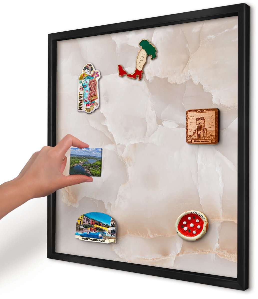 Artprintcave Beige Magneetbord mit Zwart Frame - 50x50 cm - Subtiele Golven Magneetbord Voor Keuken - Modern Magneet Bord mit Frame - Texturen