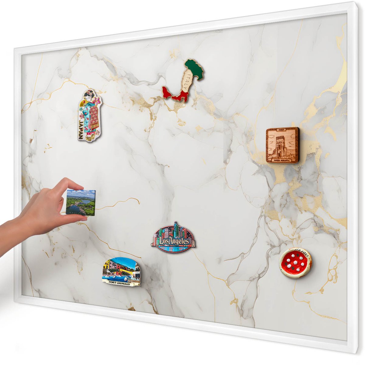 Artprintcave Wit Magneetbord mit Witte Lijst - 100x70 cm - Verfijnde Elegantie Magneet Bord mit Frame - Modern Wandbord Magnetisch - Texturen