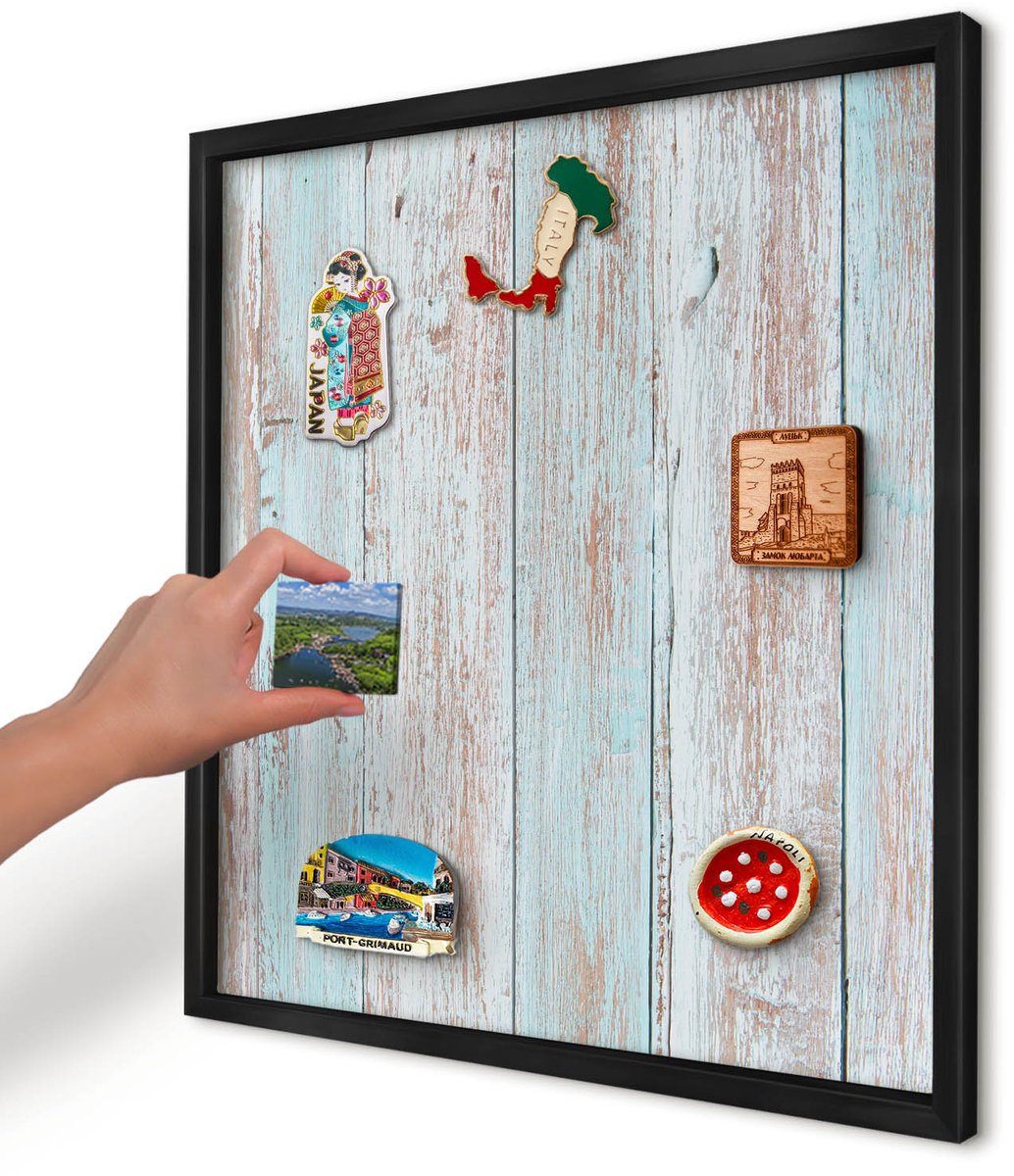 Artprintcave Blauw Magneetbord mit Zwart Frame - 50x50 cm - Rustieke Planken Magneetbord Voor Foto's - Rustiek Notitiebord - Texturen