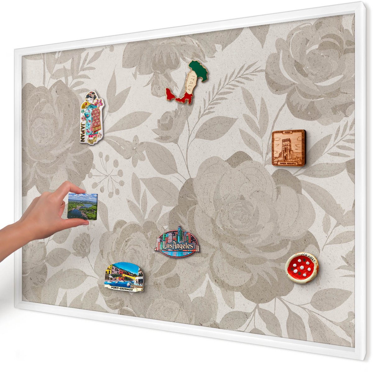 Artprintcave Beige Magneetbord mit Witte Lijst - 100x70 cm - Vintage Bloemen Wandbord Magnetisch - Vintage Notitiebord - Bloemen En Planten