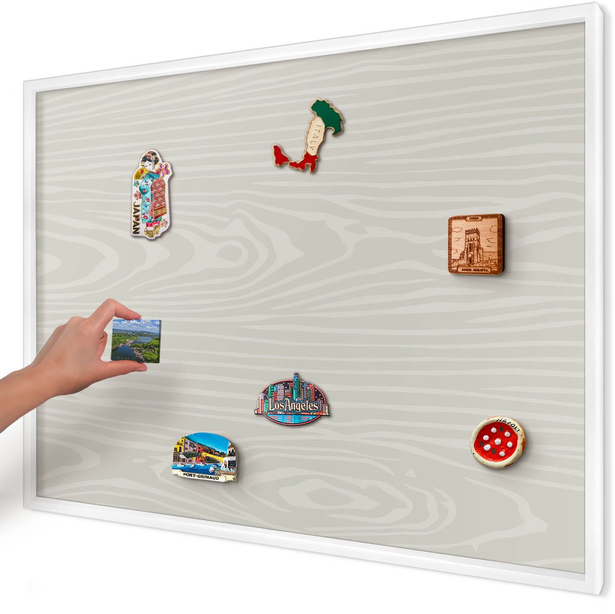 Artprintcave Grijs Magneetbord mit Witte Lijst - 100x70 cm - Houten Constructie Magnetisch Bord - Minimalist Magneet Bord mit Frame - Texturen