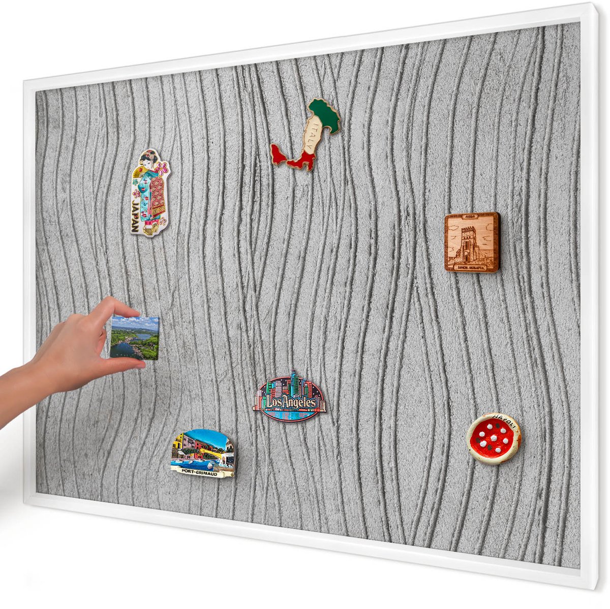 Artprintcave Grijs Magneetbord mit Witte Lijst - 100x70 cm - Grijze Golven Wandbord Magnetisch - Minimalist Notitiebord - Texturen