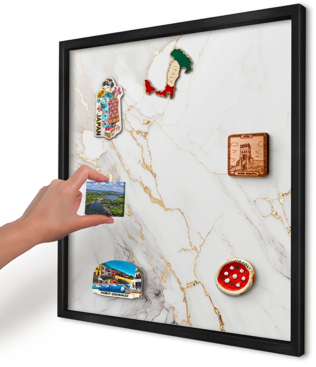 Artprintcave Wit Magneetbord mit Zwart Frame - 50x50 cm - Marmeren Elegantie Magneetbord Voor Foto's - Klassiek Magneet Bord mit Frame - Texturen