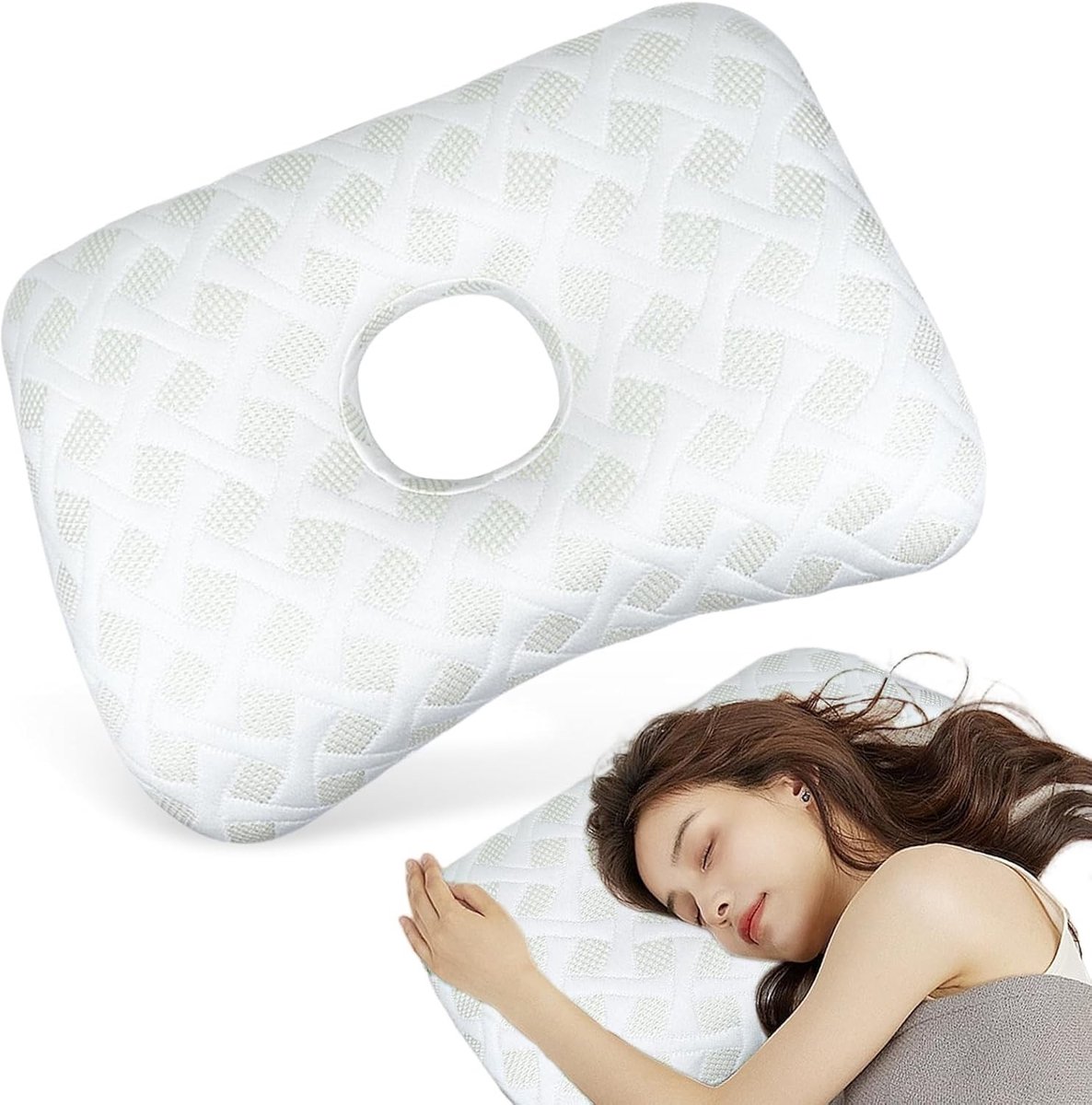 Orthopedische Oorpiercing Kussen met Gat, Ideaal voor Slaap en Pijnverlichting, Comfortabel en Ondersteunend Kussen voor Oorpiercings (Wit)
