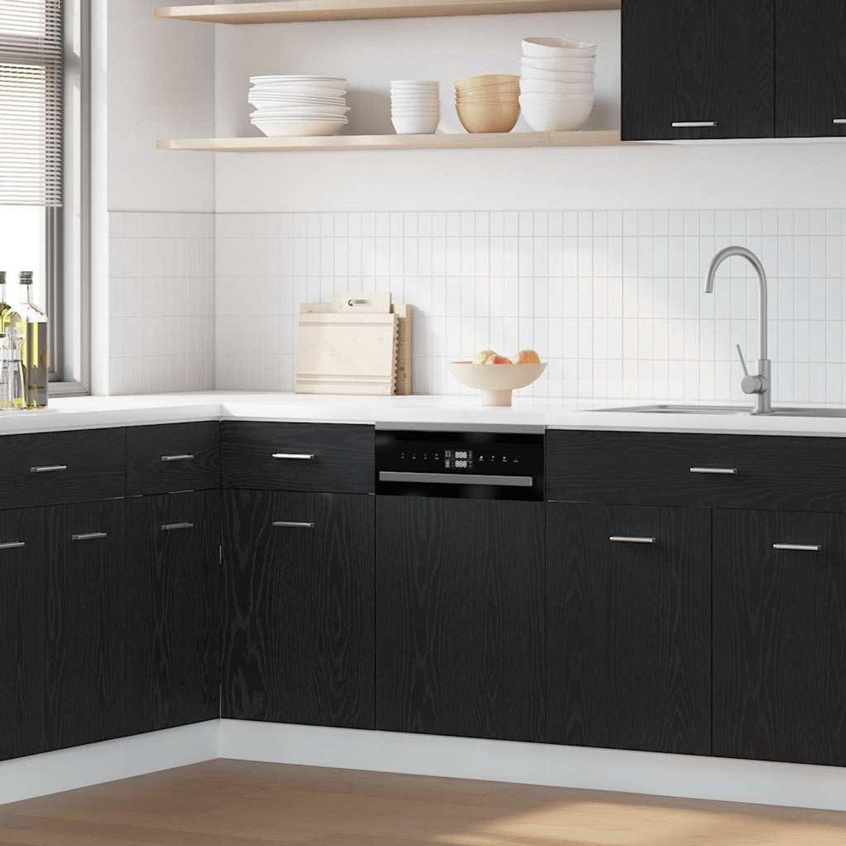 Vaatwasserpaneel Lyon - Keukenpaneel Kast - Vaatwasser Beschermen - Eikenlook Design - 45x15x67 cm - Zwart