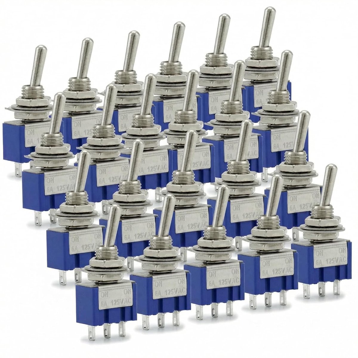 20 Stuks Mini Rocker Switch SPST AC 125V 6A ON-ON 3 Pins voor Boot, Voertuig en Dashboard (Donkerblauw)