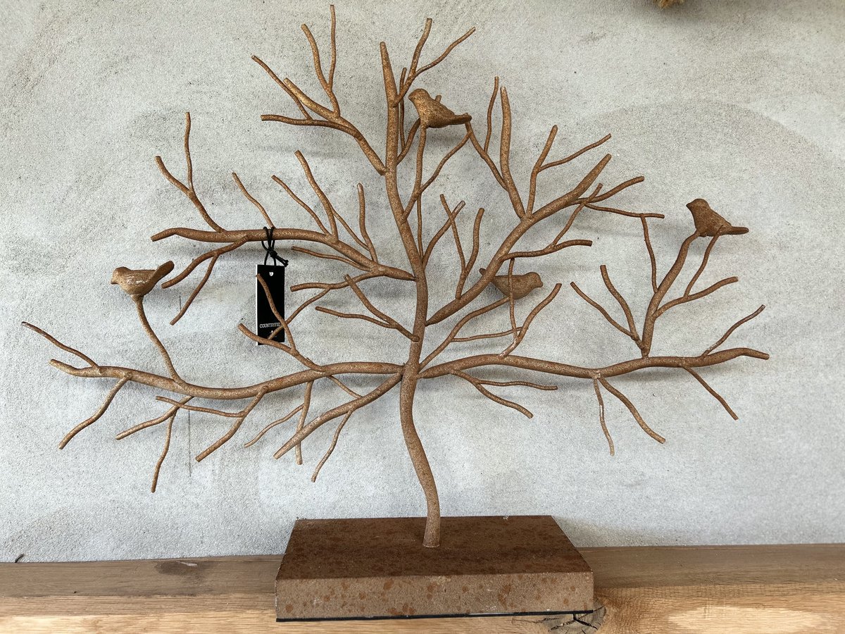 Creaties van hier - Roestmetalen levensboom met vogeltjes - decoratie - 50x64cm