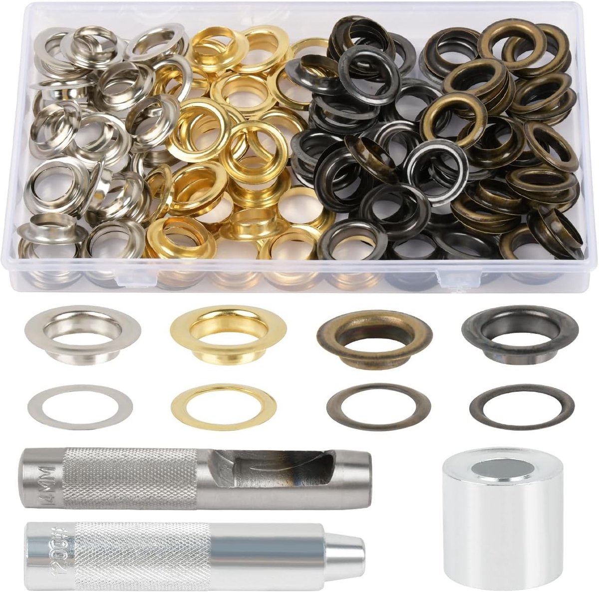 Oogjes Gereedschapsset - Koper en Staal - 120 Stuks 4 Kleuren - 14 mm - Voor DIY Leer Textiel
