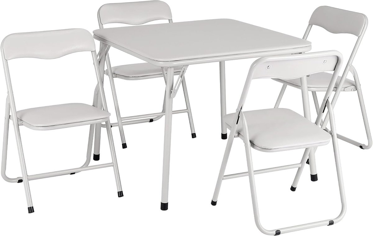 Opklapbare Kindertafel met Stoelen - 5-Delige Speeltafelset (1 Tafel & 4 Stoeltjes) - Zacht Gevoerd PU-Leder - Veiligheidsvergrendeling & Afgeronde Hoeken - Activiteitentafel voor Spelen, Knutselen & Eten - beige