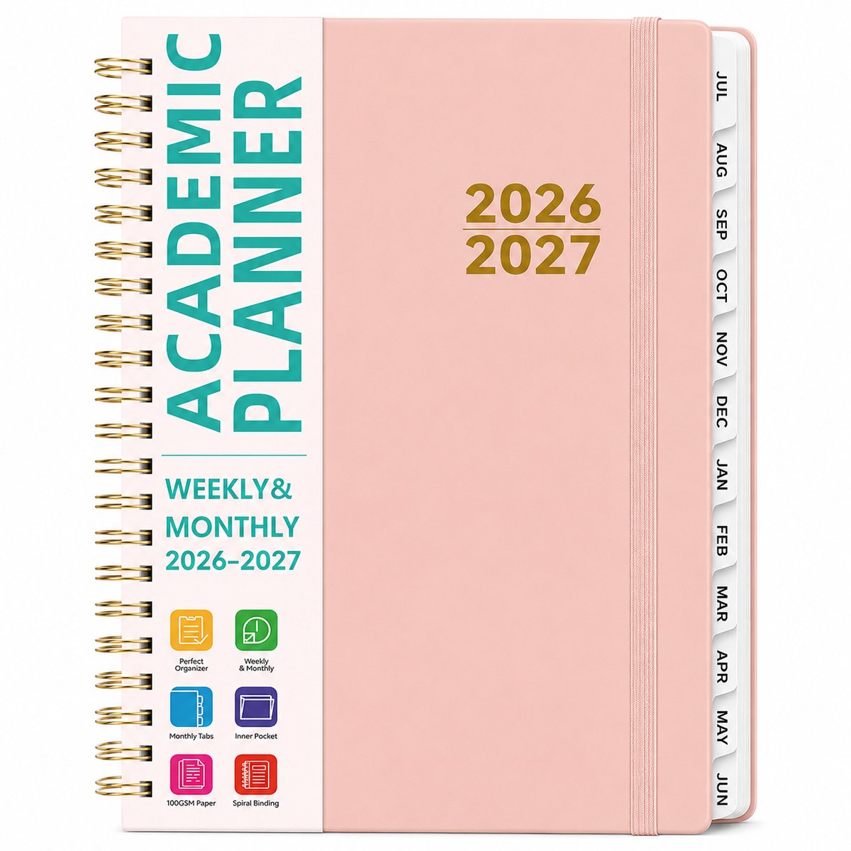 Bobypet - Schoolagenda 2026-2027 A5 - Academische Planner Juli 2026 t/m Juni 2027 met Tabbladen - Maand & Weekoverzicht Hardcover Agenda voor Studenten, Docenten en Kantoor - Roze