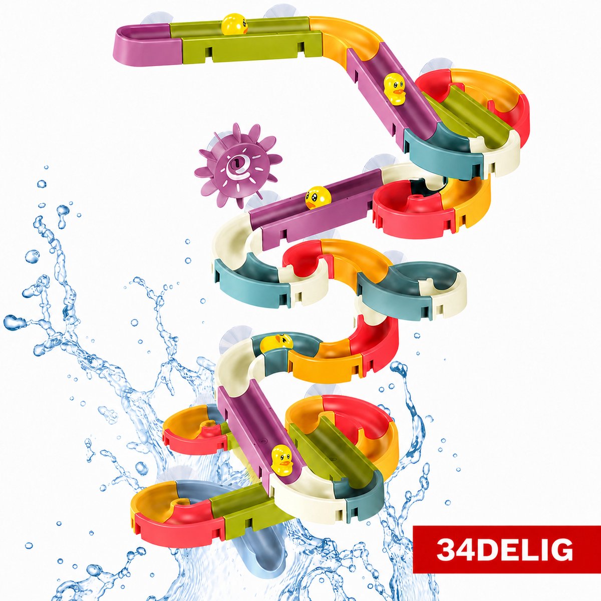 ECTEATOY® Badspeelgoed - Waterbaan & Glijbaan Badset - Water Knikkerbaan Met Rails - 34- delig DIY - Voor Baby en Peuter