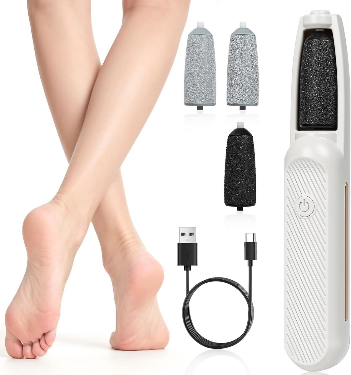 Elektrische Eeltverwijderaar - Voetverzorging Set - Zachte Voeten - Drie Snelheden - 19 cm - Wit