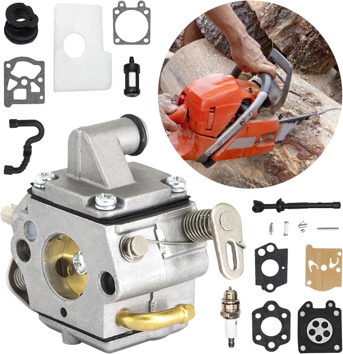 Carburateur C1Q-S57A voor kettingzaag, inclusief oliefilter, pakking en bougie, geschikt voor modellen 017, 018, MS170, MS180 en MS180C