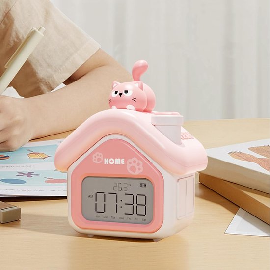 Kinderwekker Digitaal - Slaaptrainer Kind - Ochtend Routine - Met Nachtlampje - 15 x 9 cm - Roze — afbeelding 3