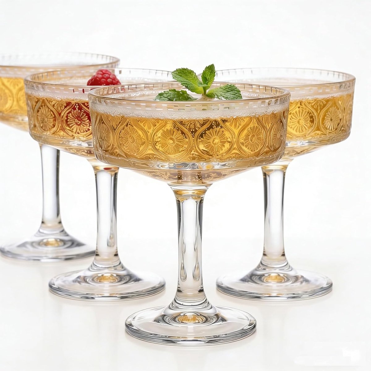 SnelShoppen - 4 Stuks Ribbel Coupe Glazen | Martini Glazen | Vintage Cocktail Glazen 20 cl | Perfect voor Espresso Martini, Old Fashioned en Whisky |