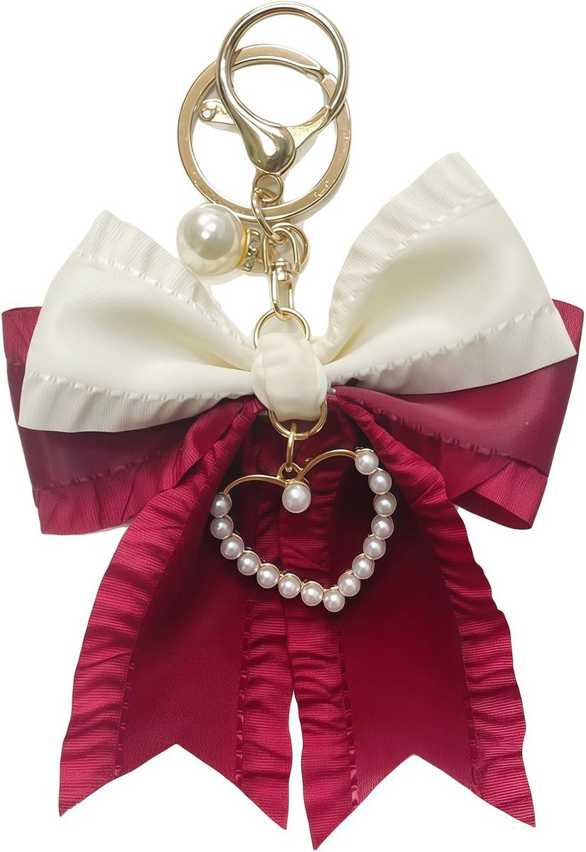 Schattige Tas Hangers Sleutelhanger met Strik en Kunstparels voor Handtas, Rugzak en Autosleutels, Leuke Cadeaus voor Vrouwen