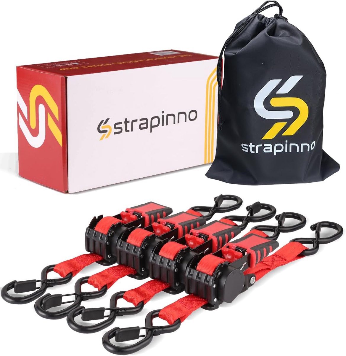 SnelShoppen - 4 Stuks Retractable Ratchet Straps Bundel 1" x 6ft Verstelbare Spanbanden met Rubber Coated Stalen Handvat, S Haak, Breeksterkte 1500lbs
