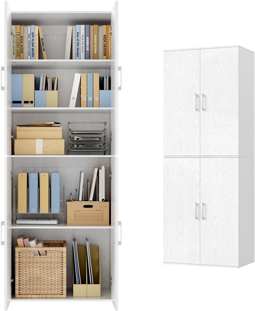 Multifunctionele kast met 4 deuren - 5 planken - Kantoorkast - 60 x 40 x 180 cm - Sneeuwwit