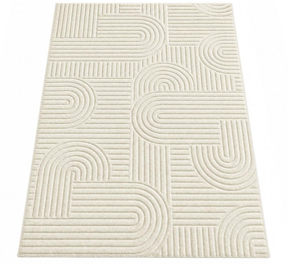Wasbaar vloerkleed met geometrisch 3D-patroon - Antislip - 290 x 200 x 1 cm - Crèmewit