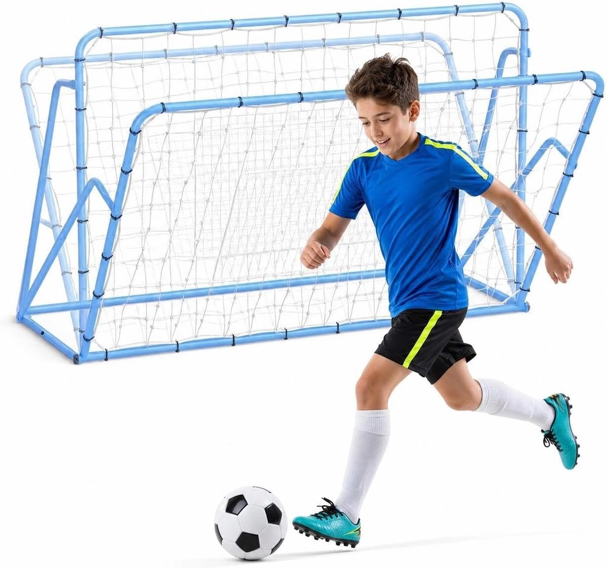 Danky Voetbalreboundnet, ijzeren frame en zeer sterk PE-net, verstelbare hoek, opvouwbaar en draagbaar, trainingsmateriaal voor schieten, passen en balcontrole, geschikt voor binnen- en buitengebruik.