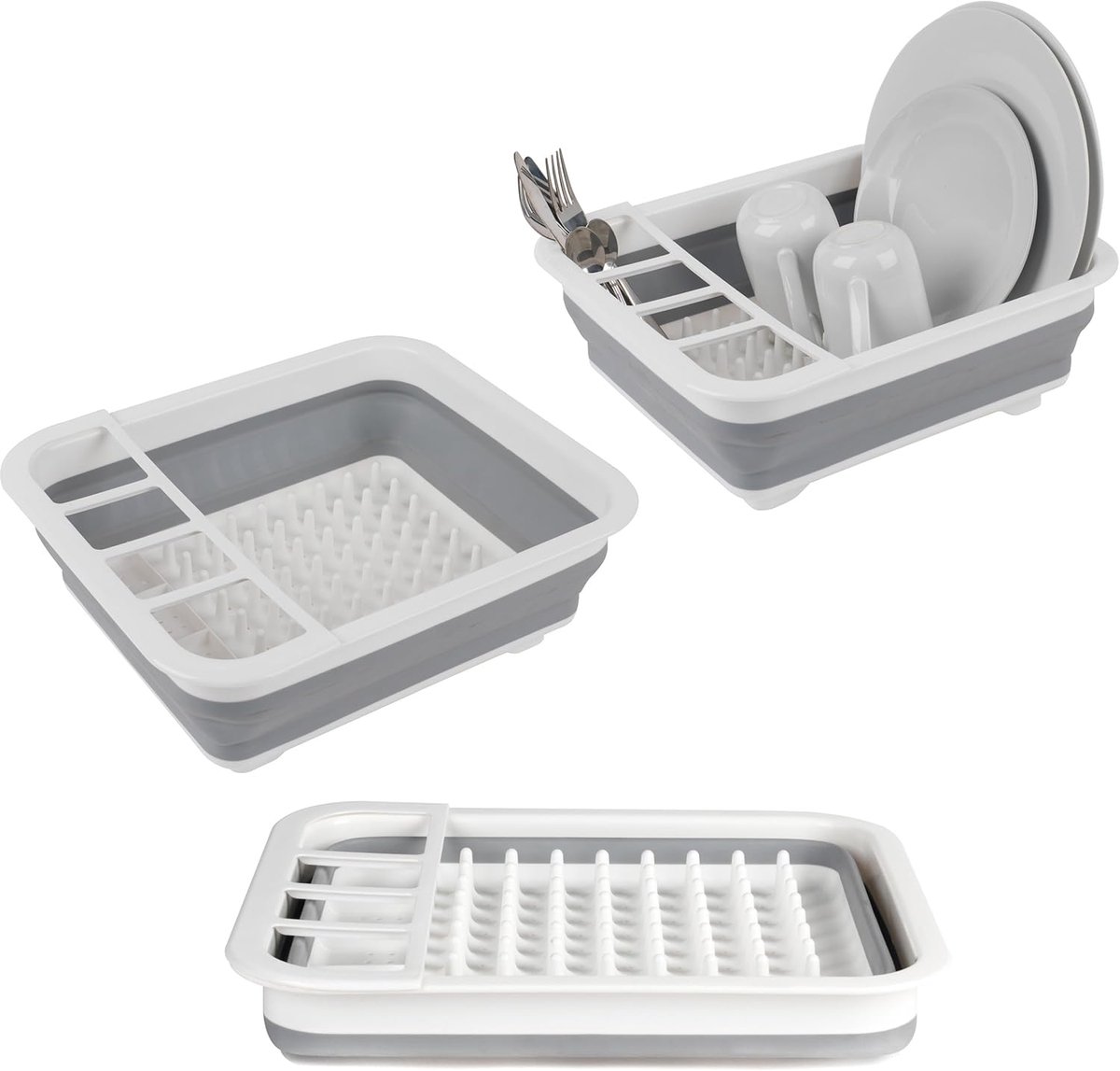 Opvouwbaar afdruiprek voor borden, glazen en bestek, keuken droogrek met afvoerbak, afmetingen 36,5×31,5×13 cm (opgevouwen 4,5 cm), voor compacte opberging