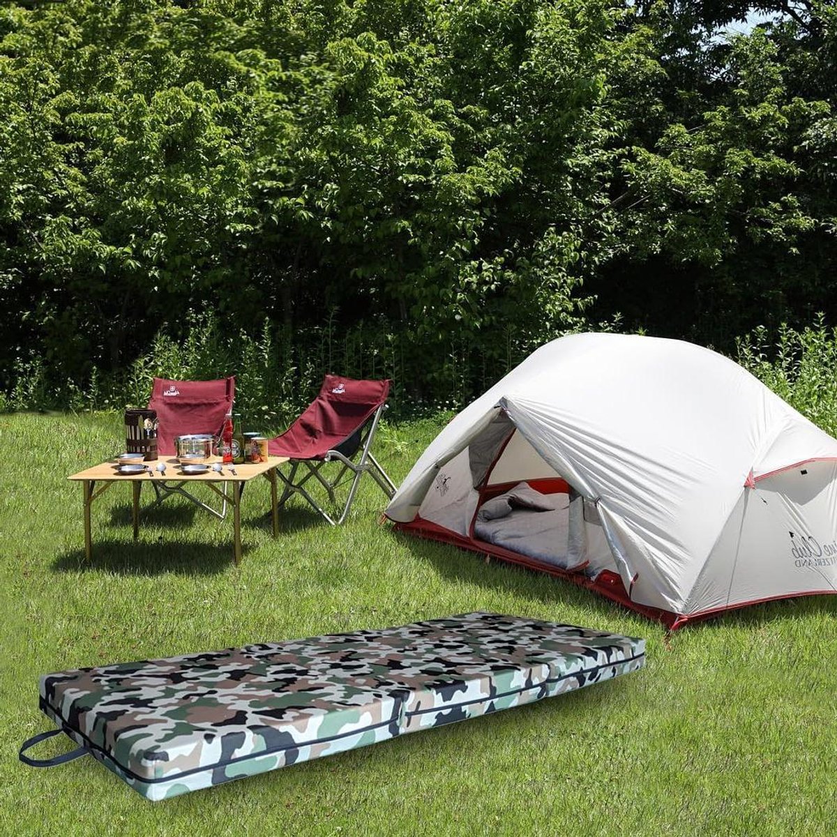 Opvouwbare Futonmatras - Campingmatras Gastenmatras - Comfortabel Slapen - Vuilafstotend Camouflage - 140x200x15 Cm - Camouflage