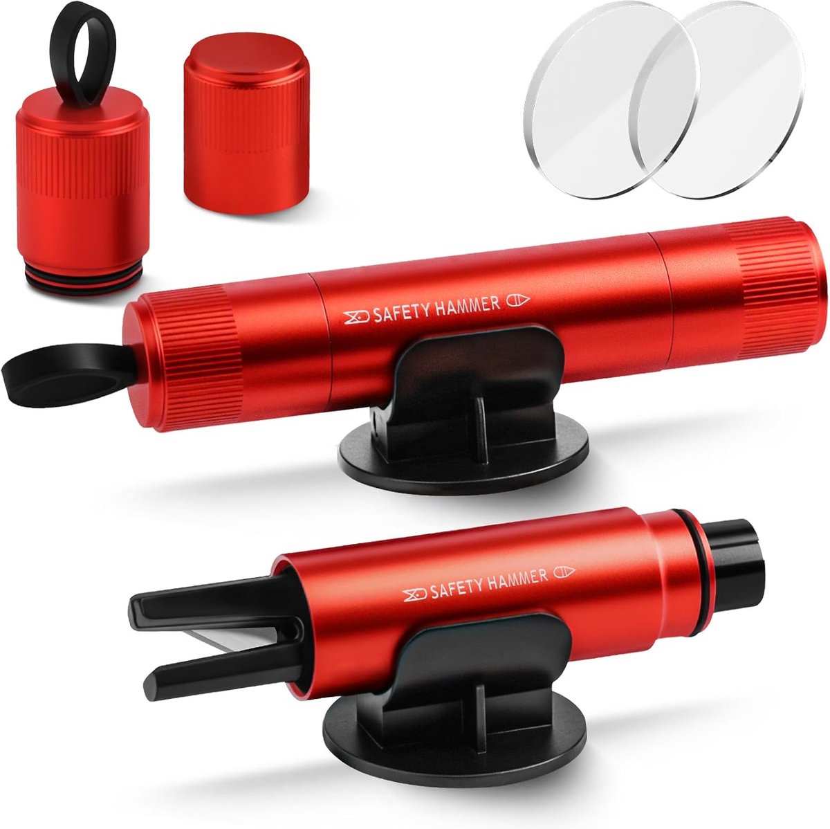 2-in-1 raamverbreker en gordelsnijder met standaard - 2-delige auto-noodgereedschapset - noodhamer voor in de auto - geschikt voor noodgereedschapset in de auto - rood.