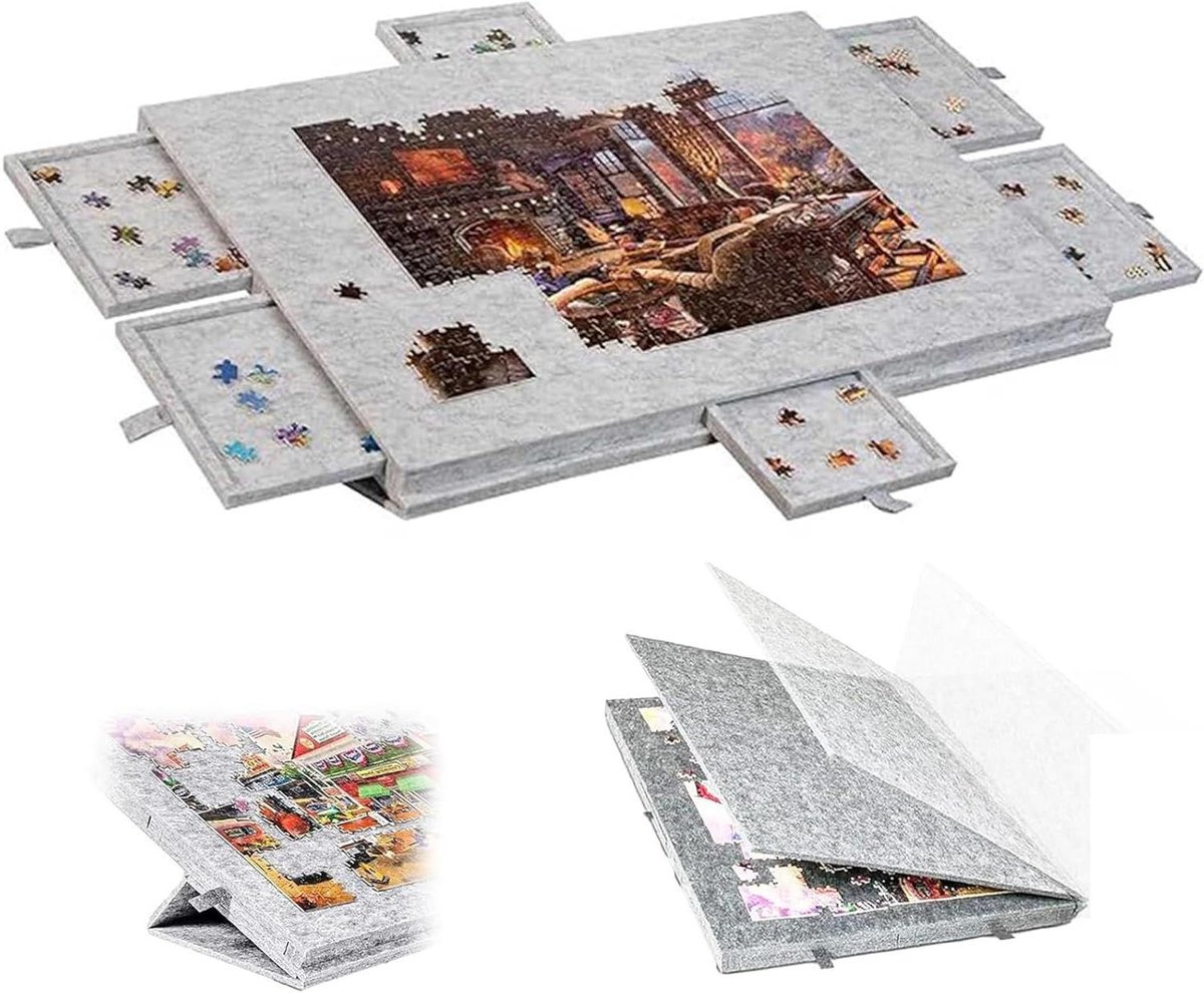 Legpuzzelbord - Puzzeltafel Puzzelmat - Puzzels Maken - Met 6 Laden - 77x53.6cm - Lichtgrijs