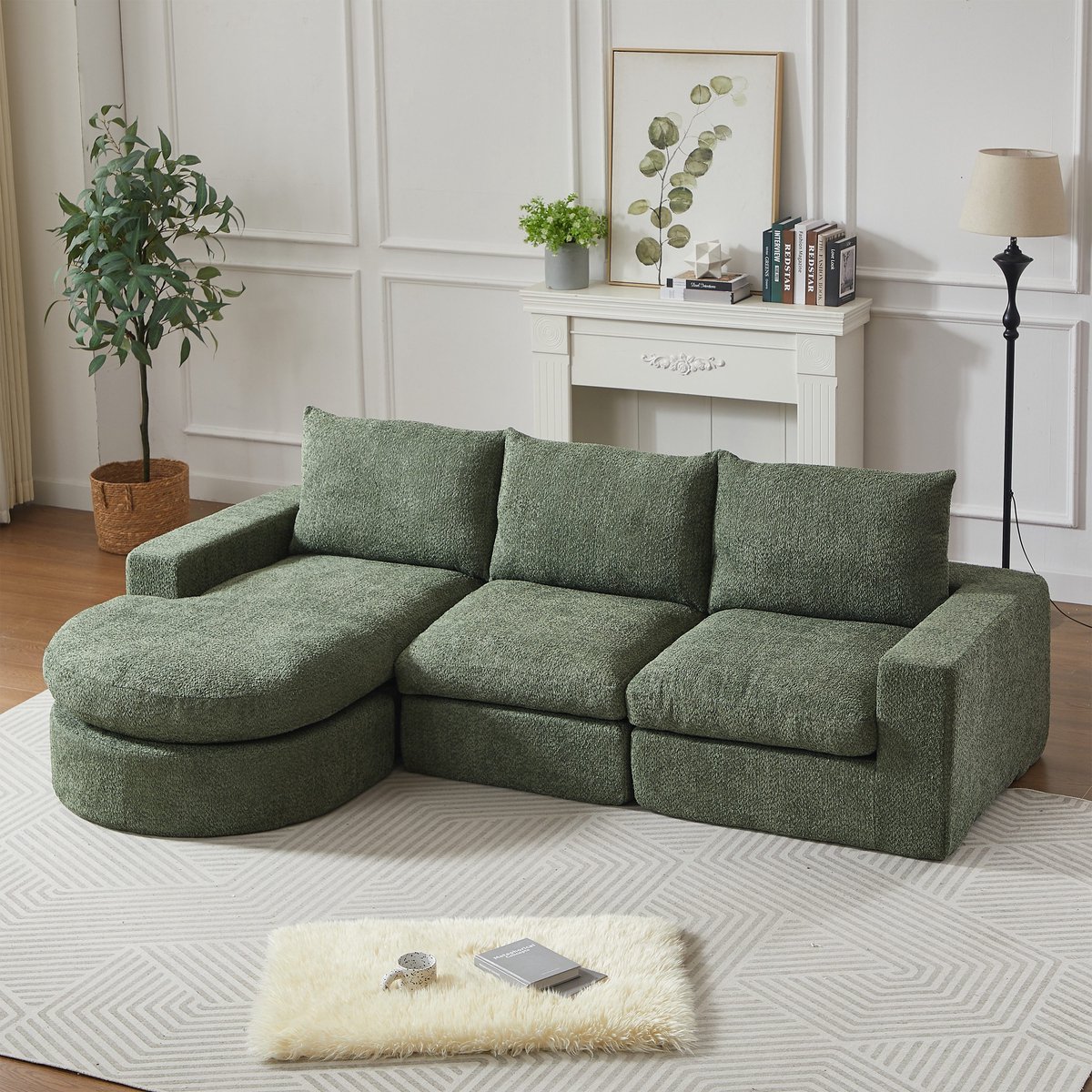 PHOEBE CAT Hoekbank - Chenille stof - Modulaire L-vormige bank - Geen montage nodig - Groen