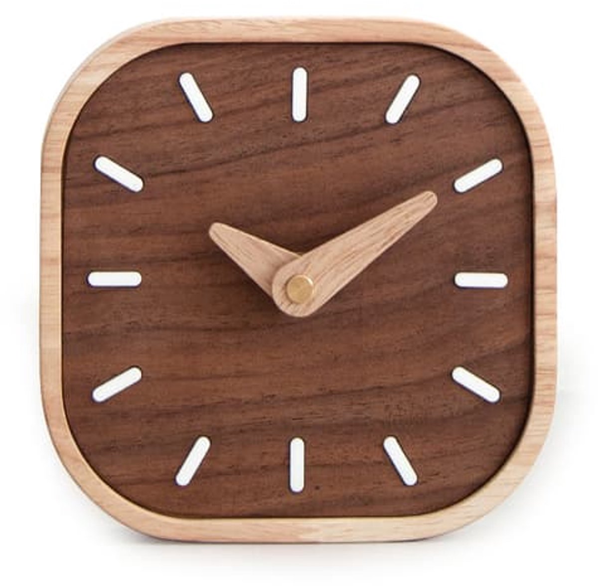 Houten bureauklok - 13,5 cm, stil zonder tikken, gemaakt van zwart walnoothout, schattig ontwerp, geschikt voor plaatsing in de woonkamer/slaapkamer/nachtkastje/bureau...