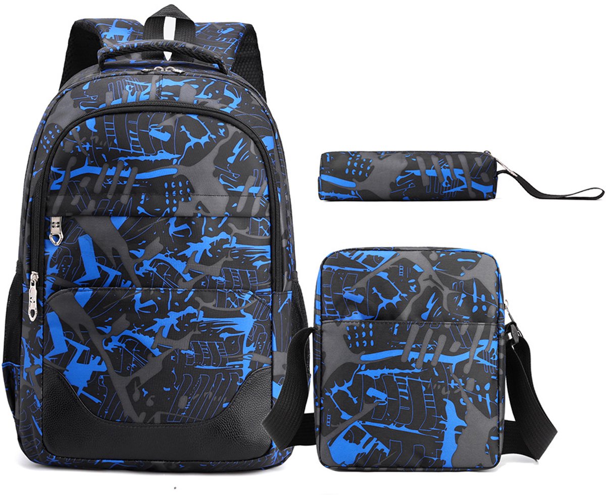 Rugzakset in preppy stijl, casual minimalistische rugzak met grote capaciteit, lunchtas en etui (blauw, one size fits all)