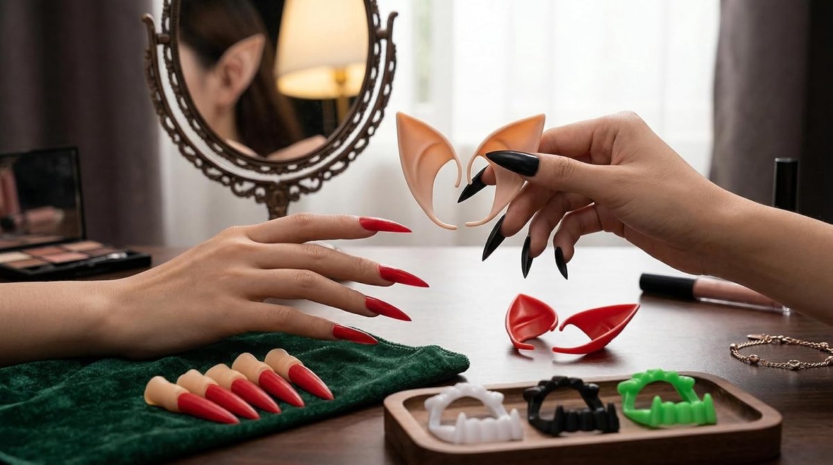 Halloween Accessoires Set van 27 Stuks – Heksenvingers, Lange Vampiernagels en Vampiertanden – Creepy Kostuumaccessoires voor Halloween Feest en Griezelen