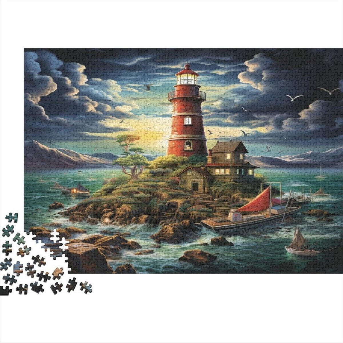 Vuurtoren Puzzel - Abstract Kunst Puzzel - Ontspanning en Decoratie - Zonering met Achterkant Letters - 1000 stukjes 75x50cm