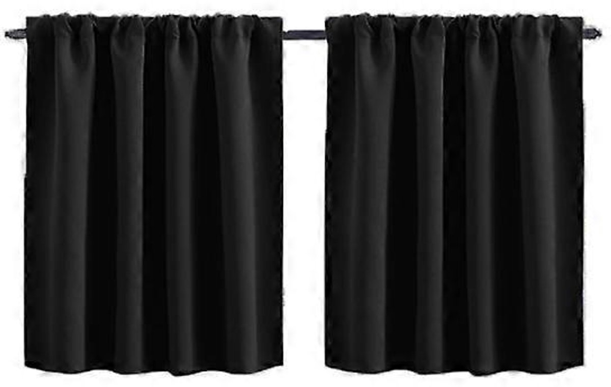 2-delige set - Gordijnen - Kleine raamgordijnen - Verduisterende gordijnen - Geschikt voor slaapkamers, keukens, kasten, kinderkamers, kelders, campers - Polyester - 76*60 cm - Zwart