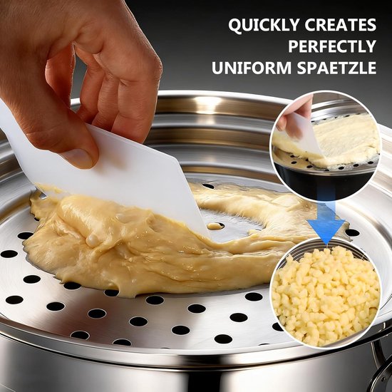 SnelShoppen - RVS Spätzle Maker met Deksel en Schraper, Spätzle Pers, Duits Eiernoedelmaker, Spaghetti Zeef voor Pasta, Keuken Accessoire — afbeelding 2
