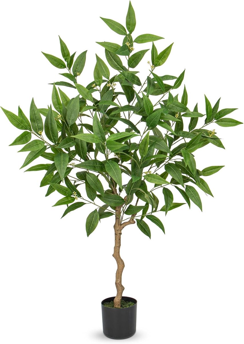 SnelShoppen - 1.2m Kunst Eucalyptus Boom Grote Nep Eucalyptus Boom in Zwarte Pot Neppersplant voor Binnen, Buiten, Woonkamer, Kantoor, Decoratie