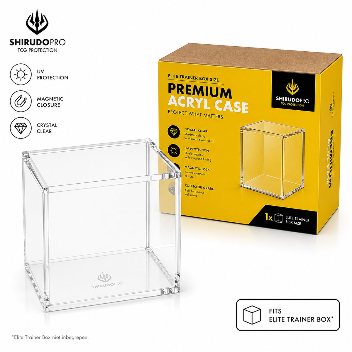 ShirudoPro Premium Acryl Case voor Elite Trainer Box (ETB) – Magnetische Sluiting – UV-Bescherming – Transparante Acryl Display Box