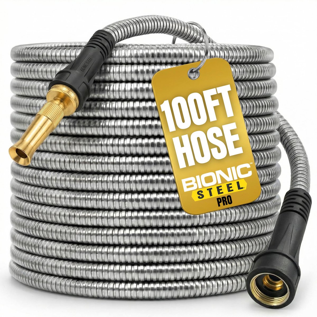 SnelShoppen - Bionic Steel PRO Tuinslang 100 voet - Roestvrij Staal 304 - Lichtgewicht, Knikvrij, Zwaar Belastbaar met Messing Fittingen voor Tuin en