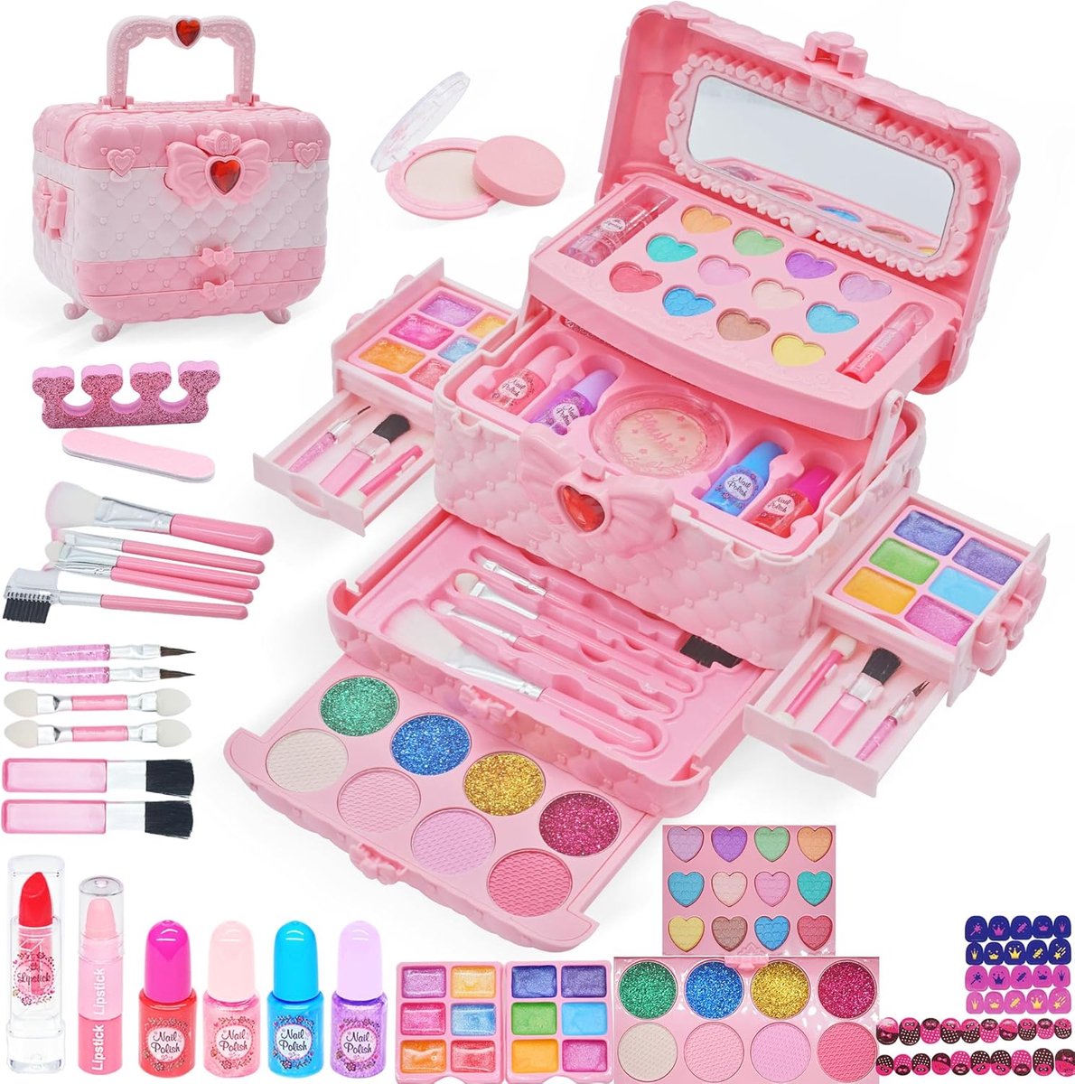 SnelShoppen - Kids Make Up Set Meisje 57PCS Wasbare Speelgoed Roze Verjaardagscadeau voor Prinses 4-12 Jaar Halloween Kerst Feest